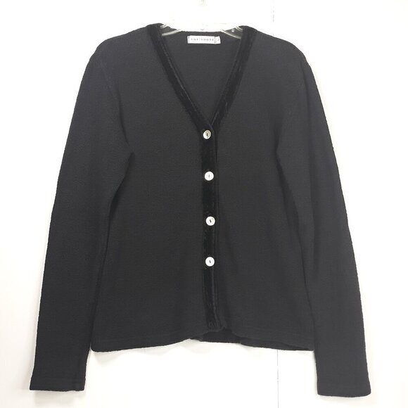 Cut Loose Cardigan Black Velvet Trim Tectured S Office Dark Romantic Lagenlook - Picture 1 of 8